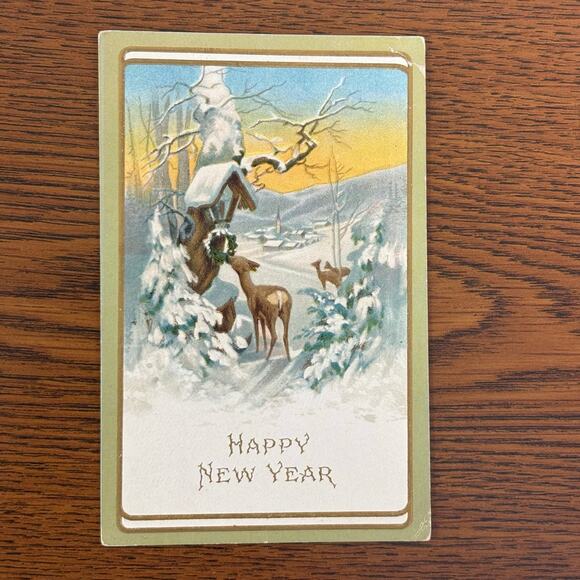 Antique Happy New Year Holiday Postcards Lot of 5 Early 1900s 1907 Gilt Embossed - Picture 10 of 13